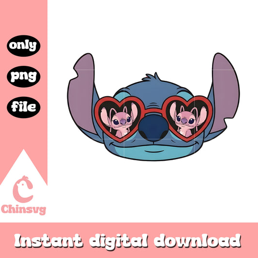 Stitch glasses angel valentine png, stitch valentines day png