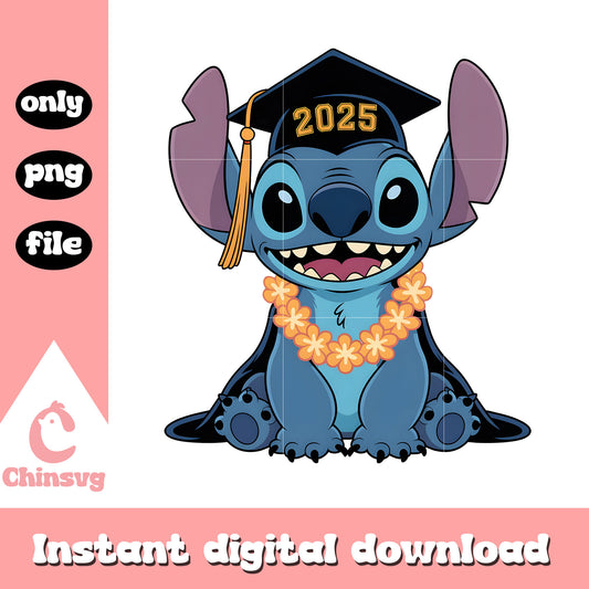 Stitch graduation 2025 wear a wreath png, stitch sitting png