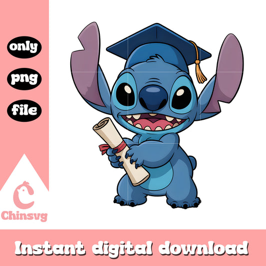 Stitch graduation certificate standing png, stitch graduation cap png