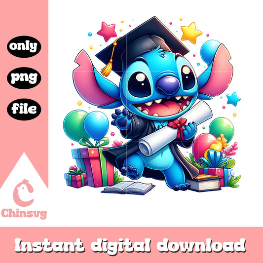 Stitch graduation day design png, disney lilo and stitch png