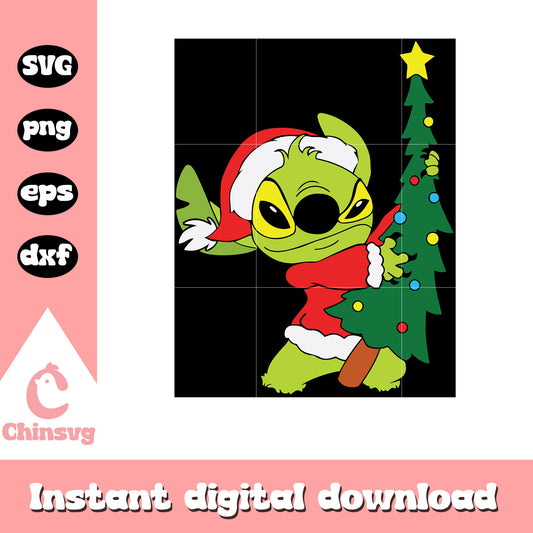 Stitch grinch and christmas tree svg, stitch svg, christmas tree svg
