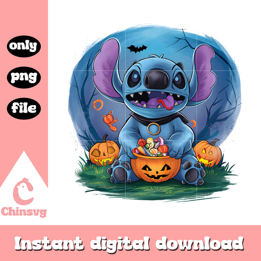 Stitch halloween vibes design png, happy halloween png