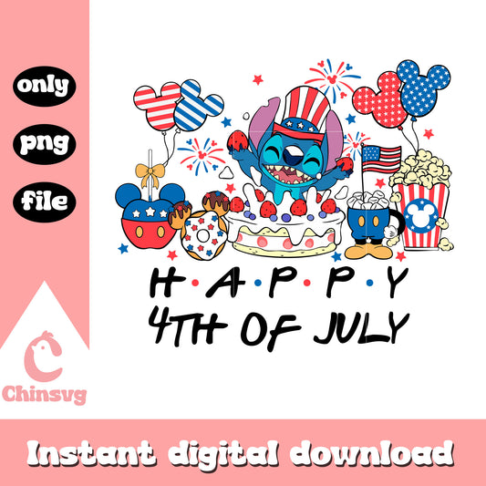 Stitch happy 4th of July Png, stitch donuts mickey mouse png