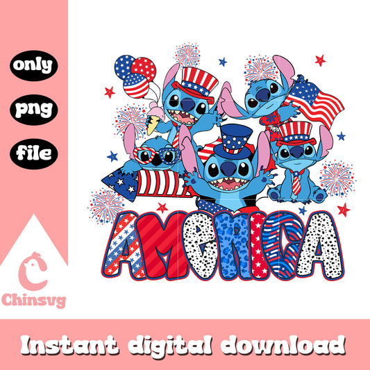 Stitch happy america png, Stitch poses america png, stitch usa png