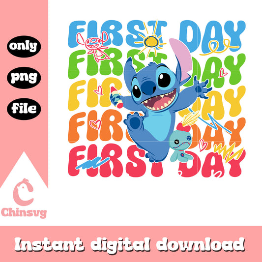 Stitch happy first day of school clipart png, stitch character png