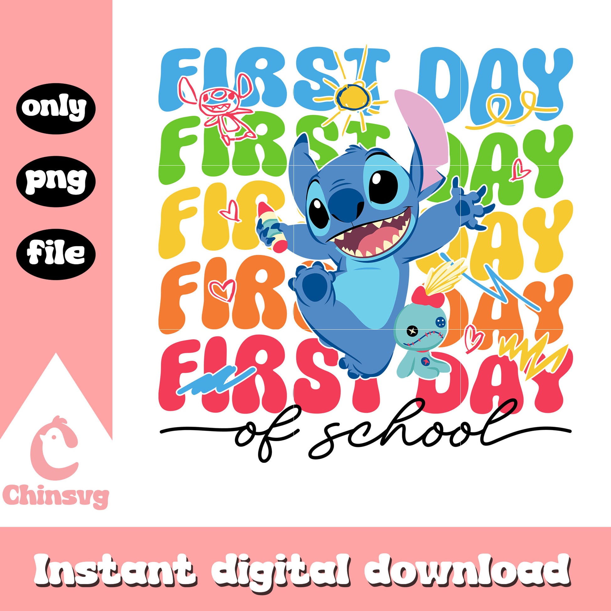 Stitch happy first day of school design png, school day png