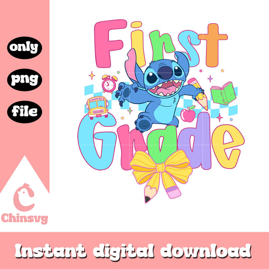 Stitch happy first grade design png, stitch and lilo png