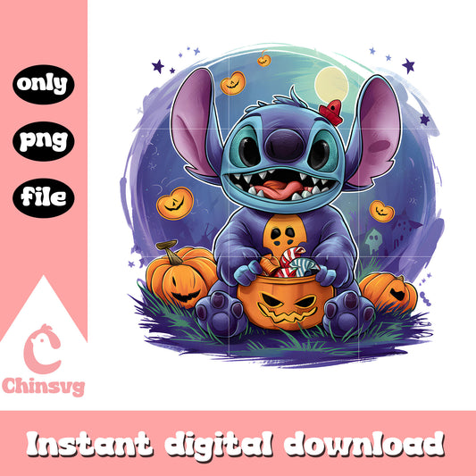 Stitch happy halloween vibes design png, stitch character png