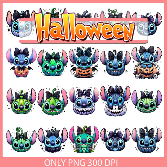 Stitch head pumpkin halloween bundle png, halloween stitch​ png