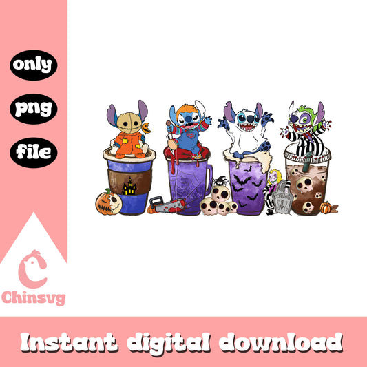 Stitch horror disguise coffee halloween png, stitch halloween png