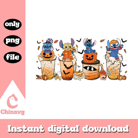 Stitch horror halloween pumpkin drink png, stitch halloween png