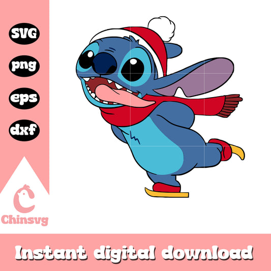 Stitch ice skating christmas svg, santa stitch hat​ svg