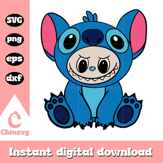 Stitch labubu cute doll drawing design svg, stitch cartoon svg