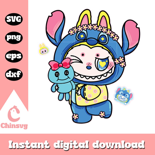 Stitch labubu cute doll drawing svg, stitch and lilo svg