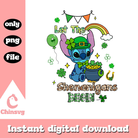Stitch let the shenanigans begin png, patrick's day png