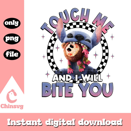 Stitch live action touch me and i will bite you png, stitch sitting png