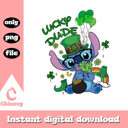 Stitch lucky dude patrick day png, stitch png, patrick's day png
