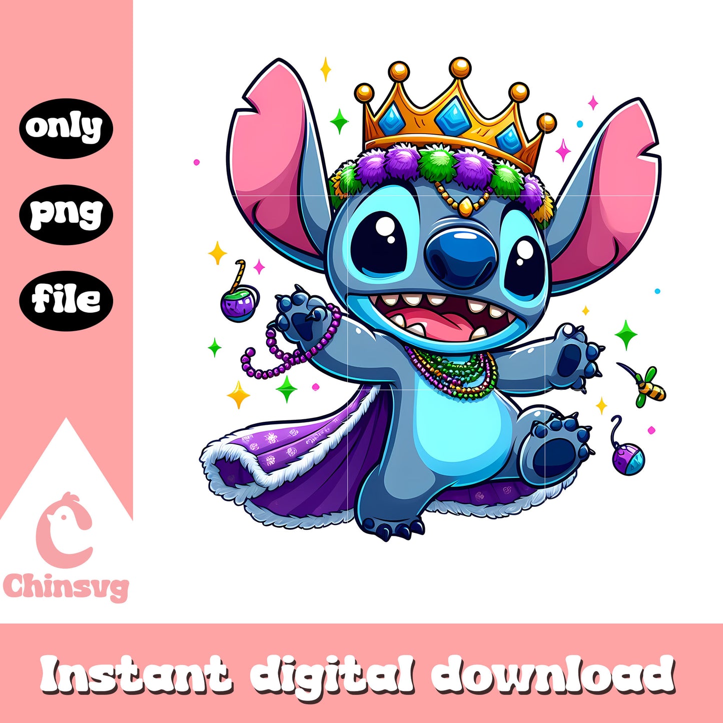 Stitch mardi gras crown png, stitch  png, mardi gras day png