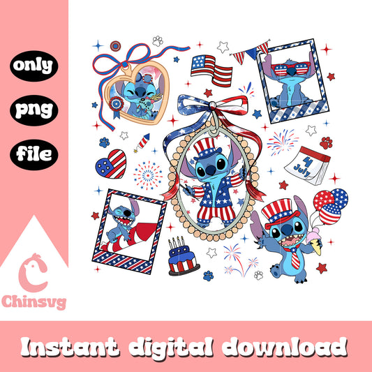 Stitch mirror 4th of july png, stitch usa day pose png