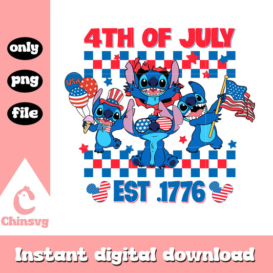 Stitch patriotic USA 1776 png, stitch independence day png