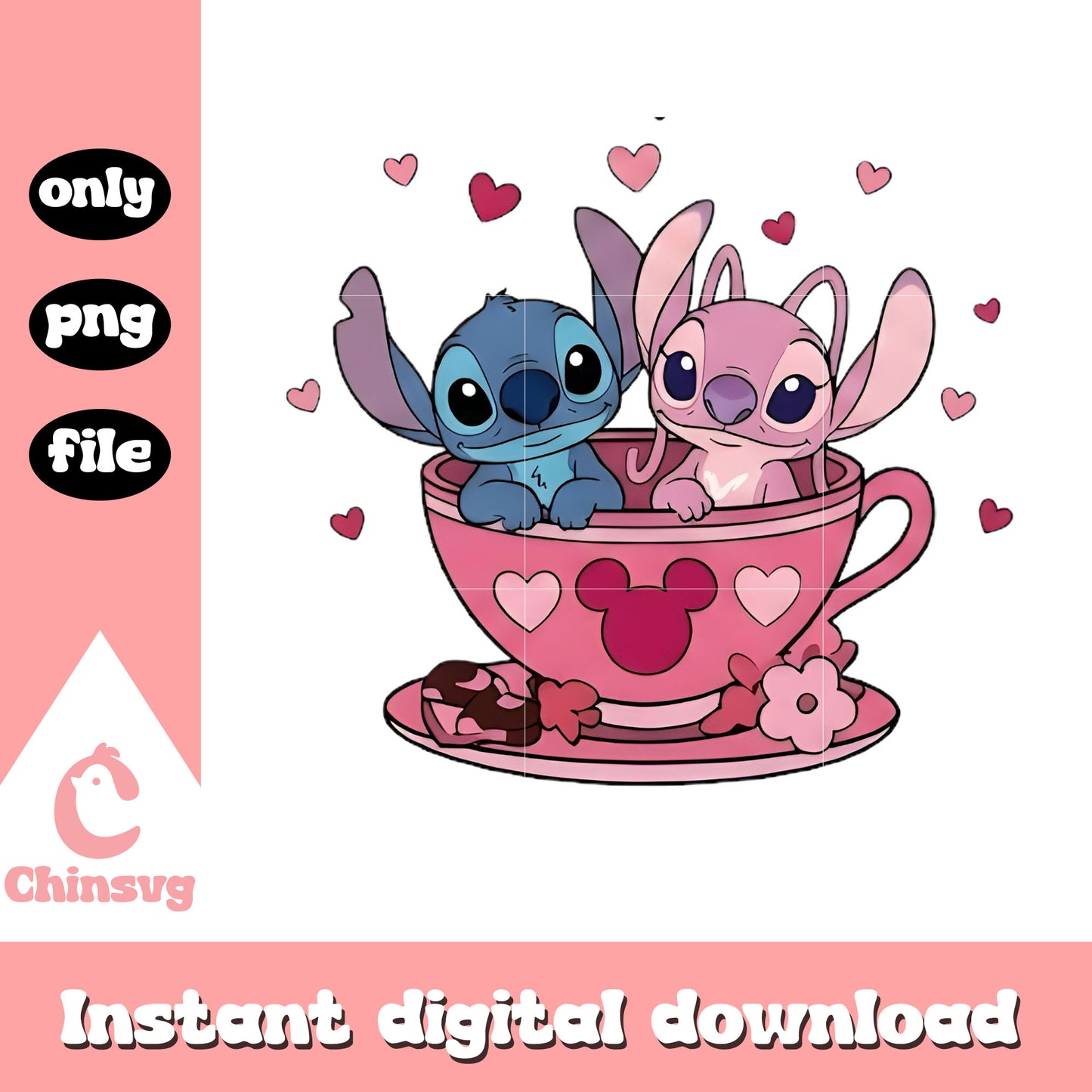 Stitch pink coffee valentine png, stitch valentines day png