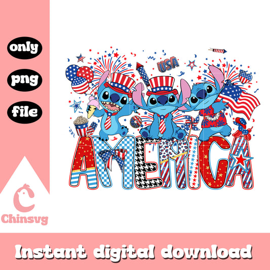Stitch poses 4th of july png, stitch patriotic png, stitch usa flag png