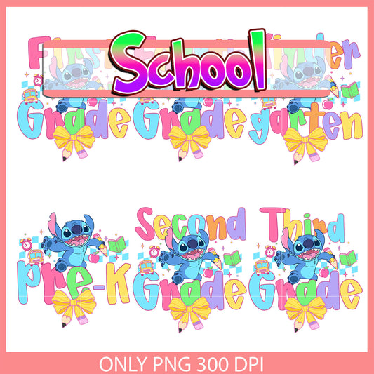 Stitch preppy back to school bundle png, disney stitch png