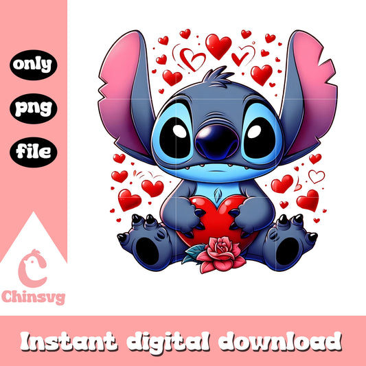 Stitch red hearts valentine png, stitch valentines day​​ png