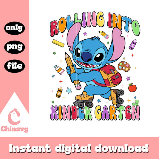 Stitch rolling into kindergarten design png, stitch cartoon png