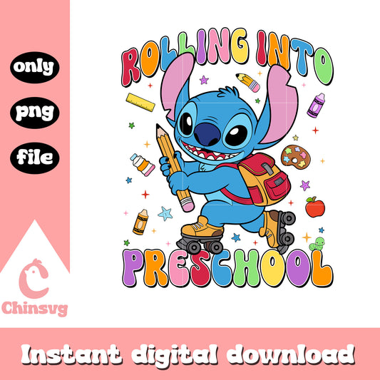 Stitch rolling into preschool design png, disney lilo and stitch png