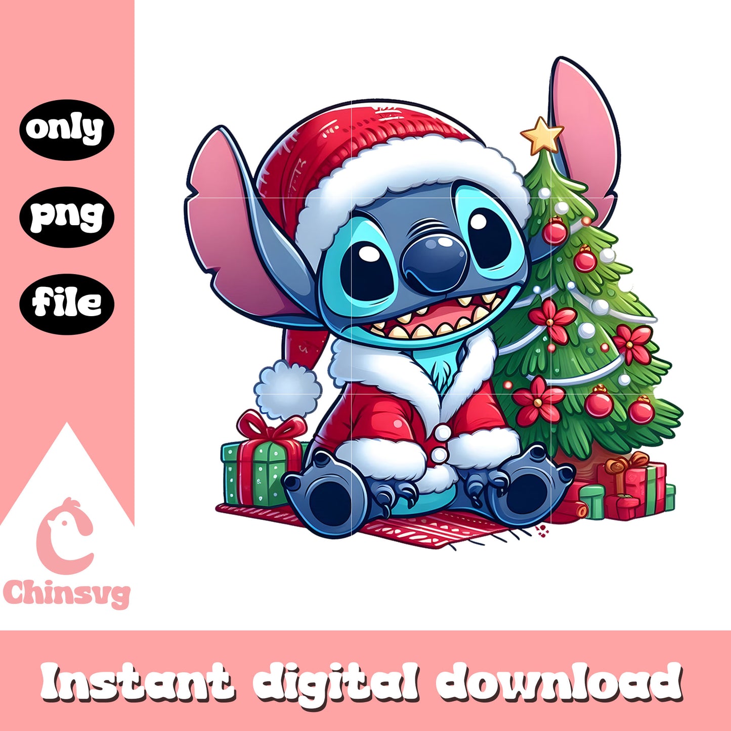 Stitch santa claus and christmas tree  png, christmas decorations png