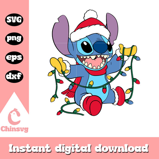 Stitch santa hat​ christmas lights svg, merry christmas stitch​ svg
