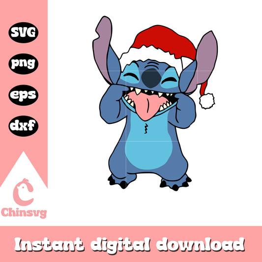 Stitch santa hat tongue funny svg, christmas stitch svg
