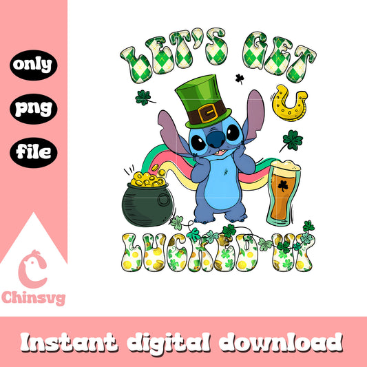 Stitch shamrock let's get lucked up png, st patrick png