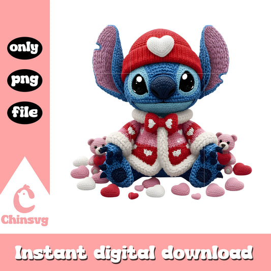 Stitch shirt valentine crochet png, stitch valentines day​ png