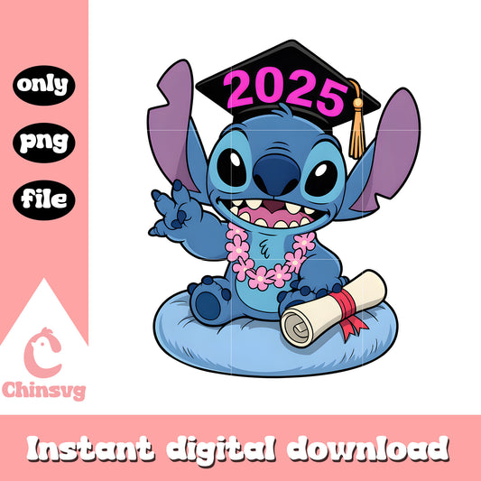 Stitch sitting graduation certificate 2025 png, disney graduation png