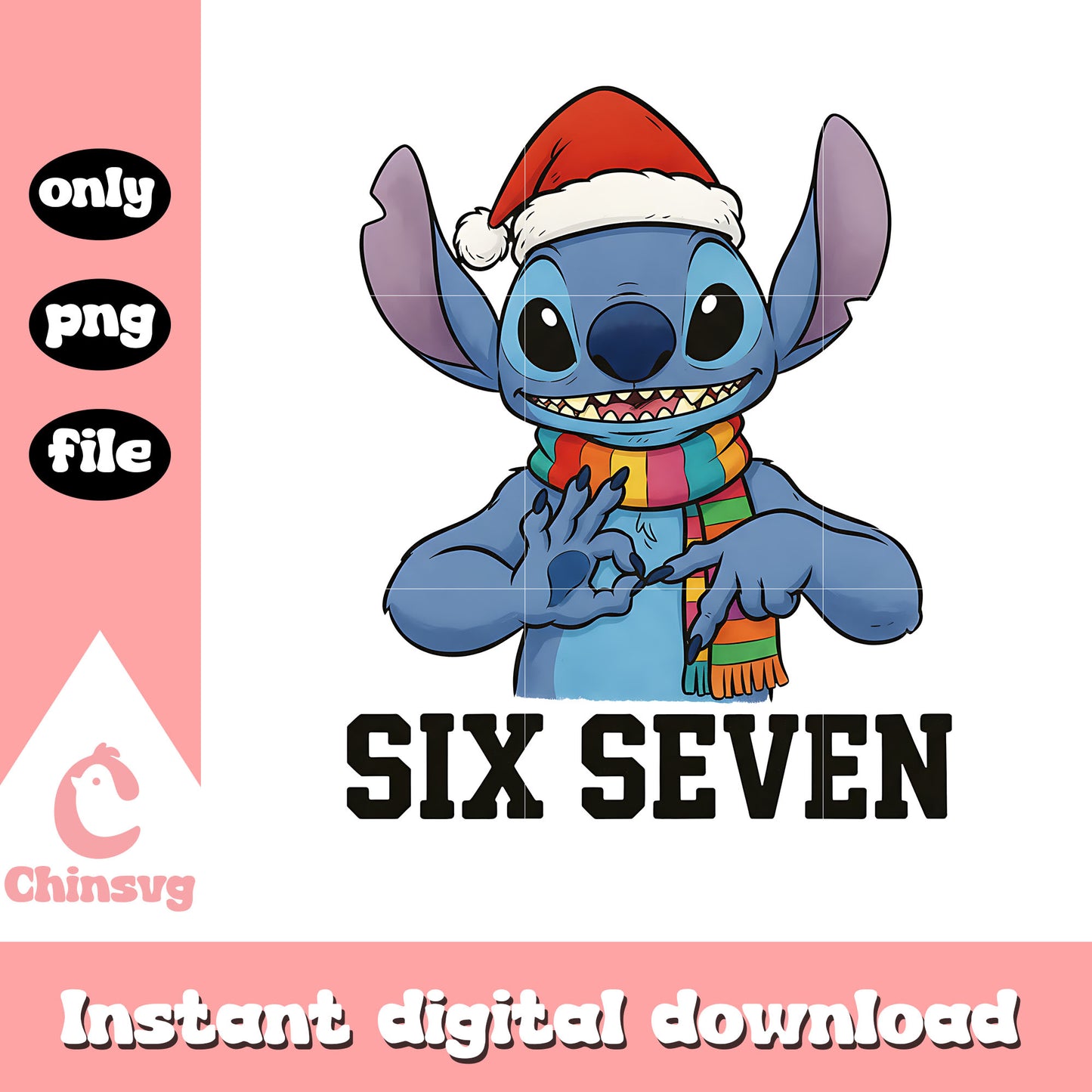 Stitch six seven hand sign design png, disney christmas png