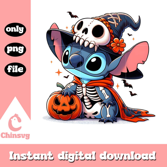 Stitch skeleton happy halloween png, stitch halloween​ png