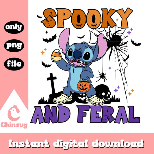 Stitch soopky and feral halloween design png, stitch character png