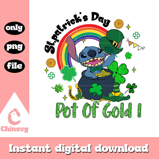 Stitch st.patrick's day pot of gold png, st. patrick's day png