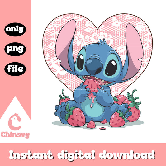 Stitch strawberry and heart decoration png, disney stitch cute​​​​ png