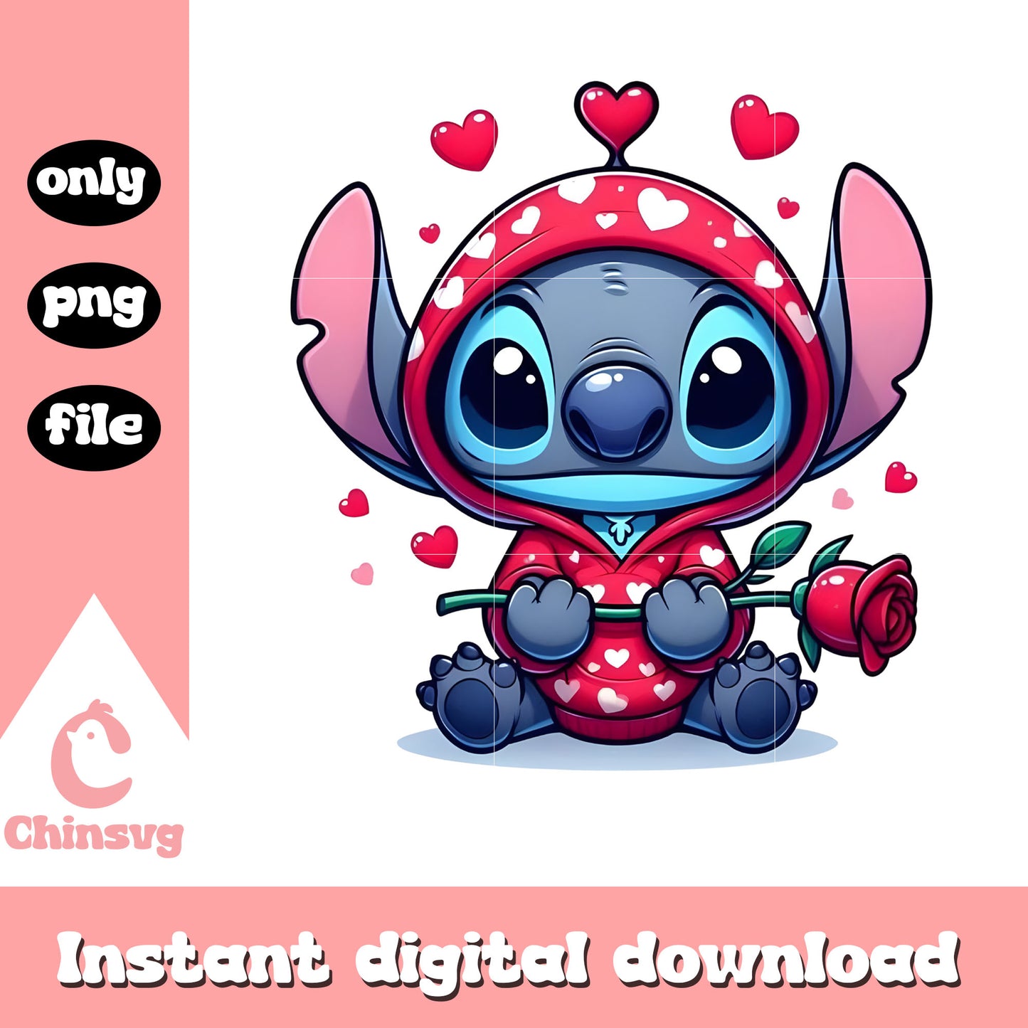 Stitch sweater rose valentine png, stitch valentines day​​ png