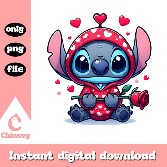 Stitch sweater rose valentine png, stitch valentines day​​ png