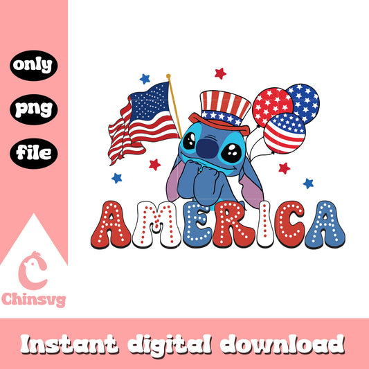 Stitch usa flag and mickey balloon png, stitch happy freedom day png