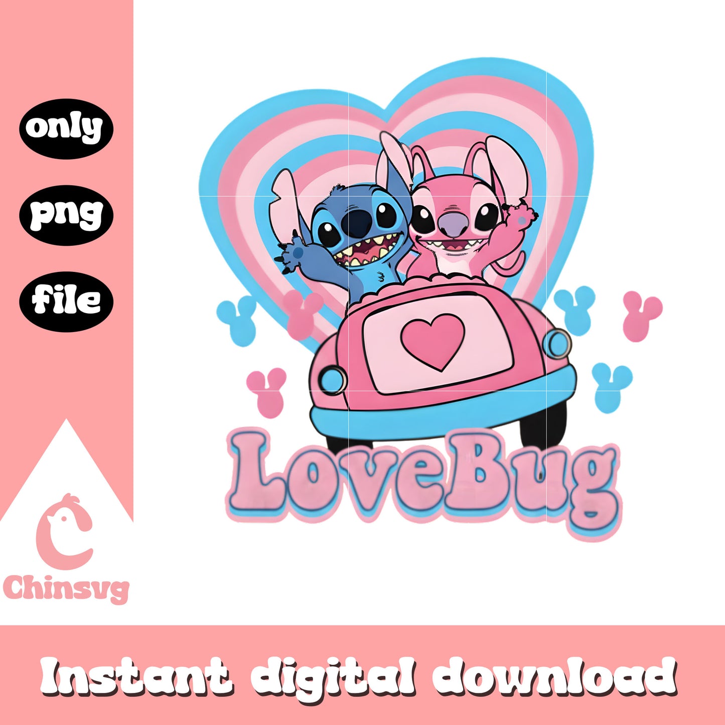 Stitch valentine car love png, stitch and angel valentines​ png