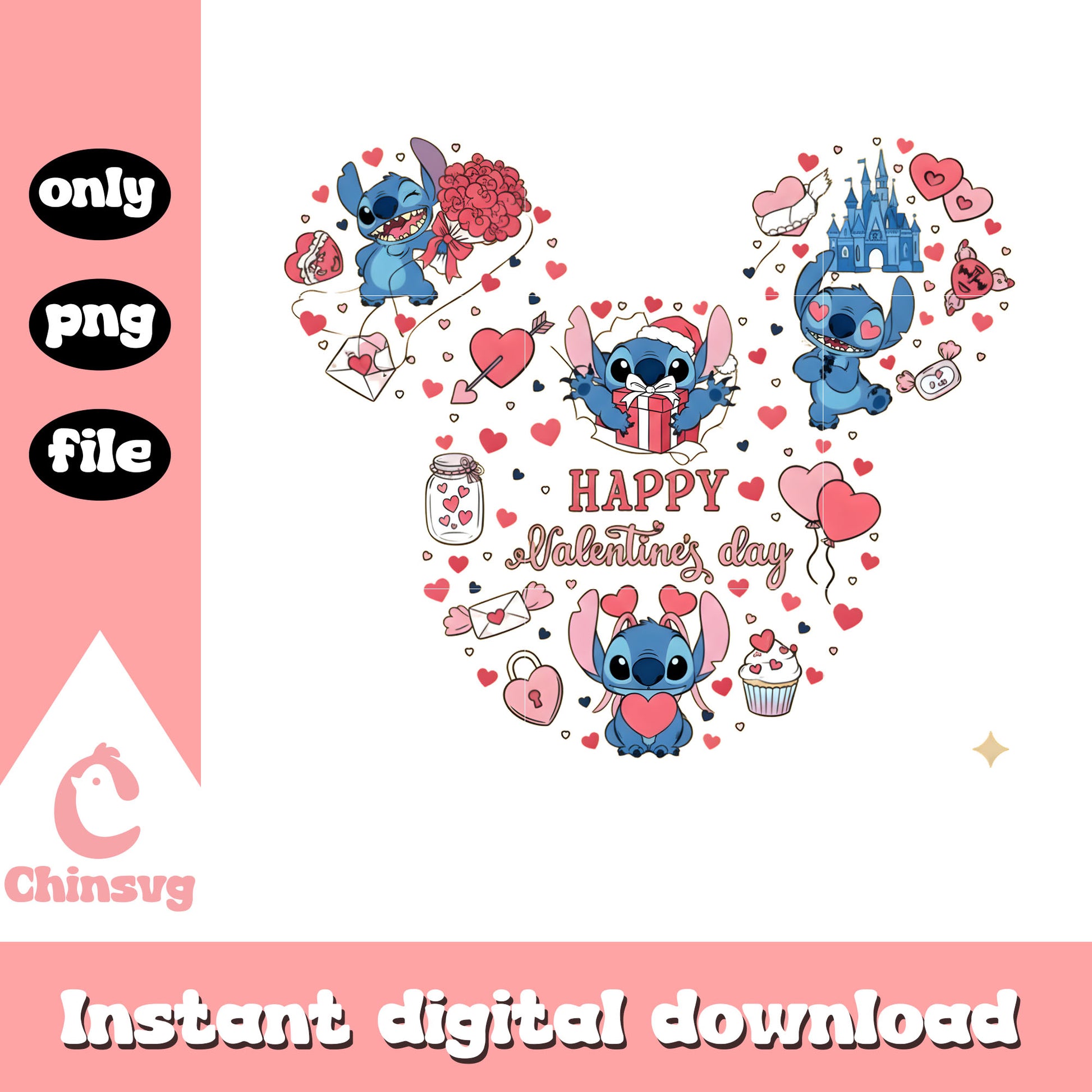 Stitch valentine disney digital png, stitch valentine box​​​ png