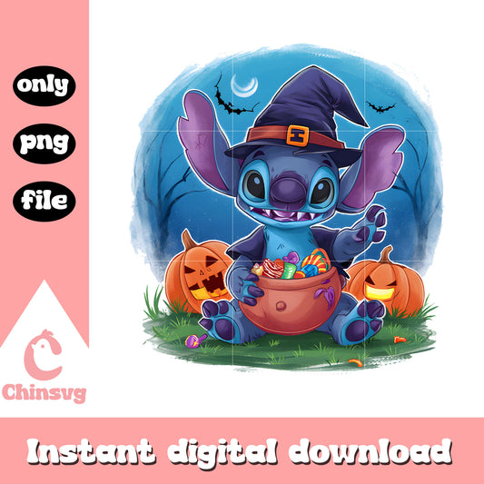 Stitch witch halloween pumpkin design png, halloween decor png