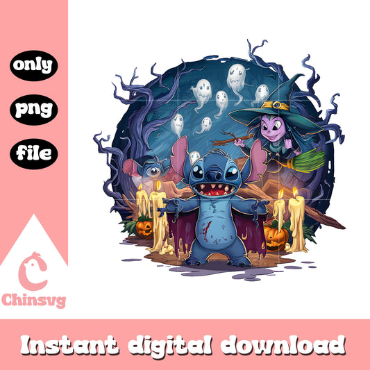 Stitch witch halloween vibes design png, stitch halloween png