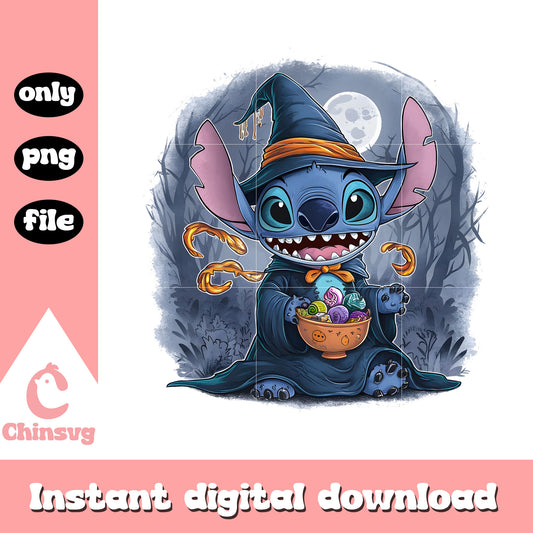 Stitch witch horror halloween pumpkin design png, halloween png
