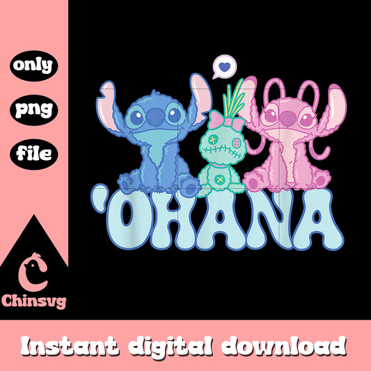 Stitch with Angel and Scrump Fluffy Cute Ohana png, ohana neon png